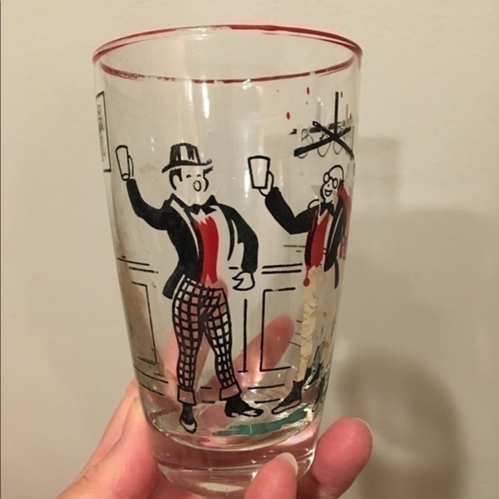 Rare Vintage Swanky Swig Cocktail Glass Gentlemen Toasting Cheers
